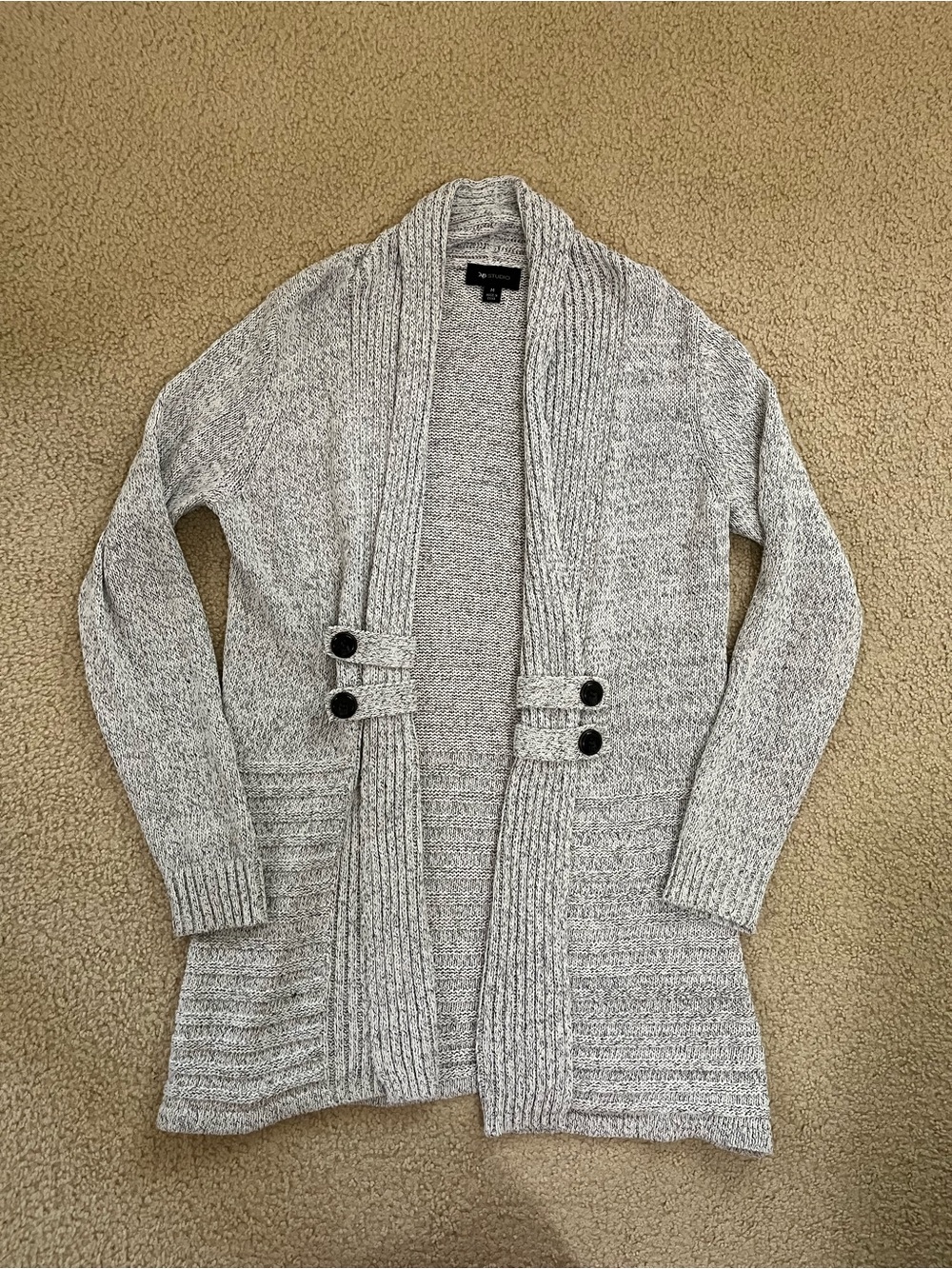 AB Studio Shawl Collar Sweater Cardigan - Light Gray - Medium